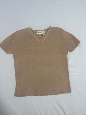 Cherokee Brand Vintage Ribbed Knit Short Sleeve V-Neck Top